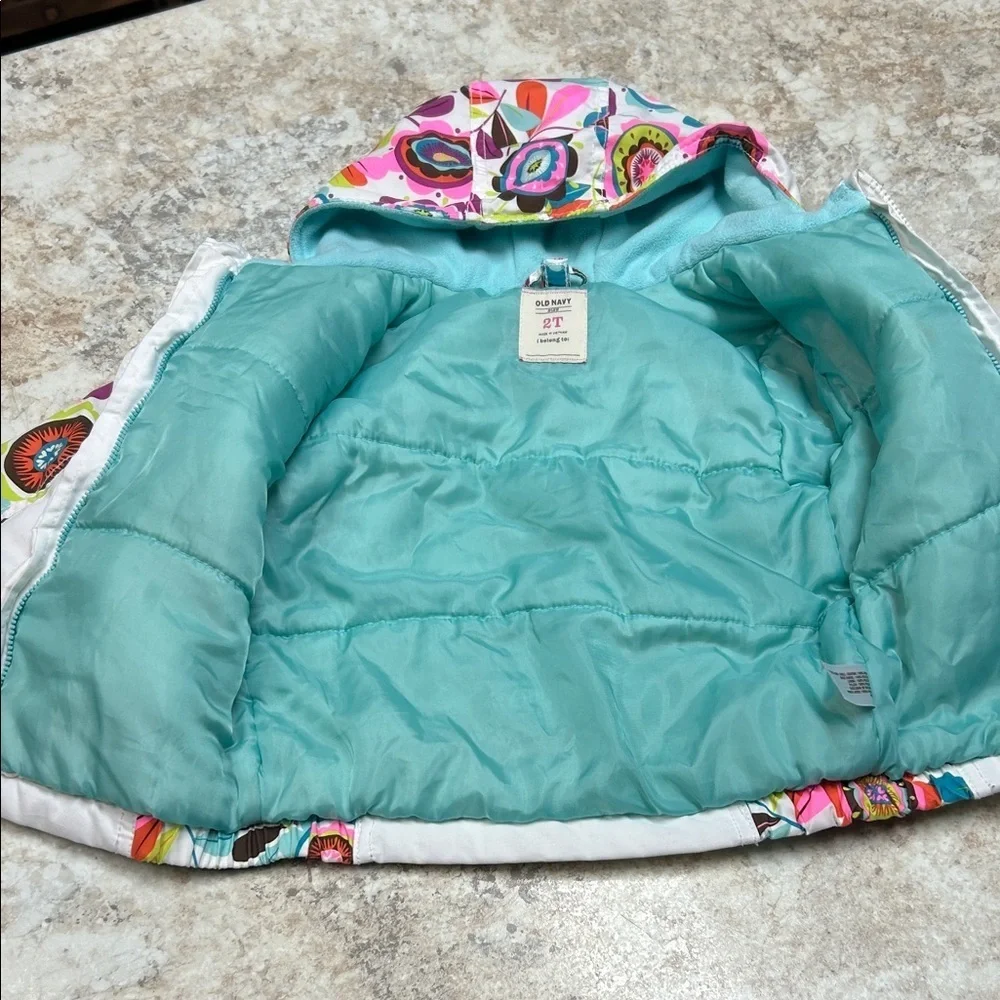 Old Navy Toddler Coat- White with Multicolor Floral